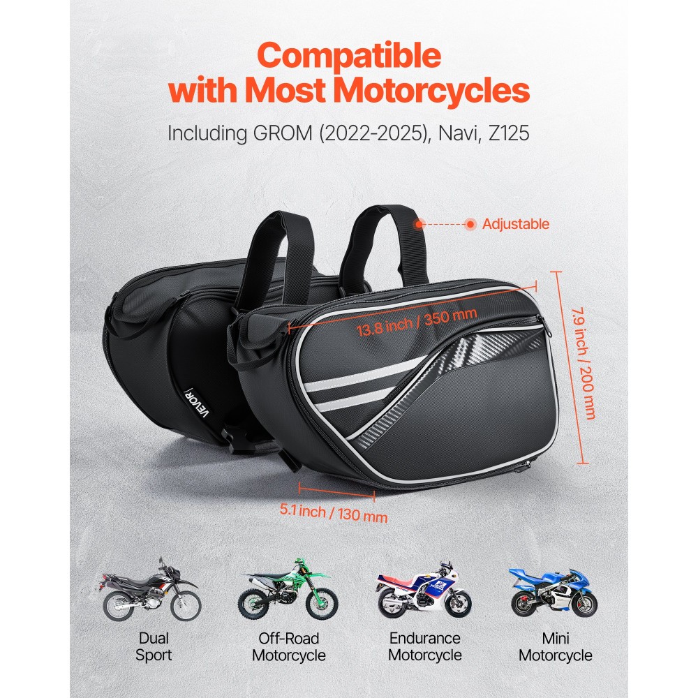 VEVOR Motorcycle Saddlebag, 30 L (15 L x 2) Πλαϊνή τσάντα σέλας μεγάλης χωρητικότητας με αδιάβροχο κάλυμμα βροχής και ιμάντες, συμβατό με τις περισσότερες μοτοσυκλέτες, τσάντα αποθήκευσης αποσκευών για σπορ μοτοσυκλέτα εξωτερικού χώρου, μαύρο