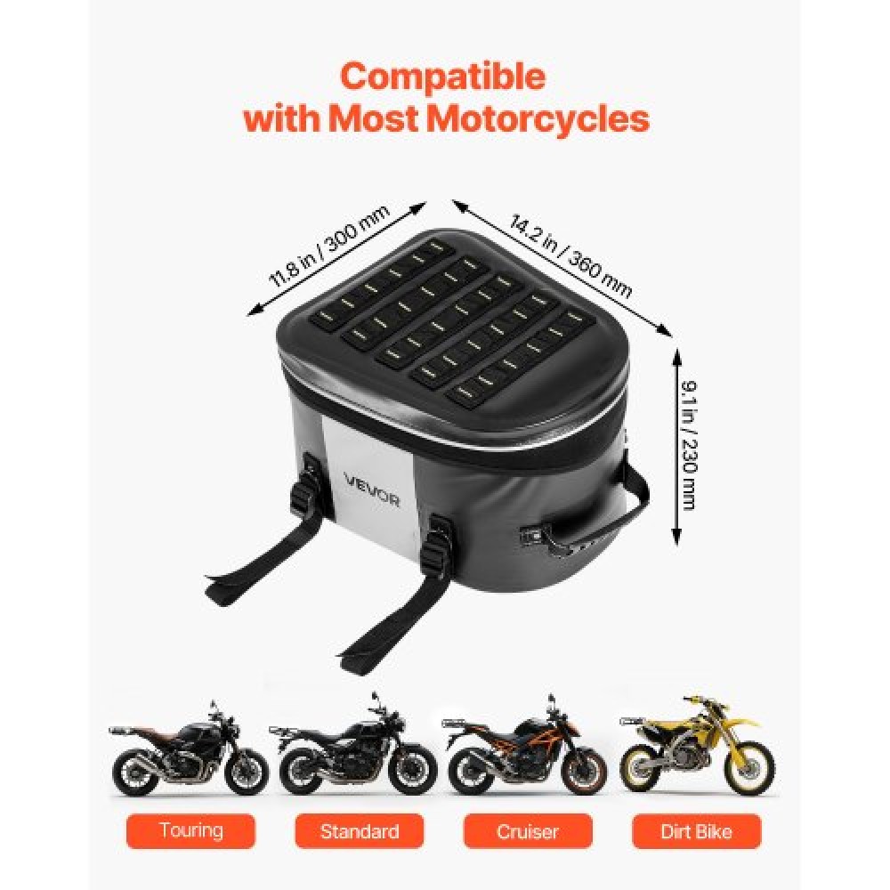 VEVOR Motorcycle Tail Bag, 28 L Motorcycle Rear Seat Bag with Waterproof Fabric, Outdoor Sports Motorbike Luggage Storage Trunk Handbag with Pocket & Adjustable Buckle, Universal Fit Rear Racks, Black