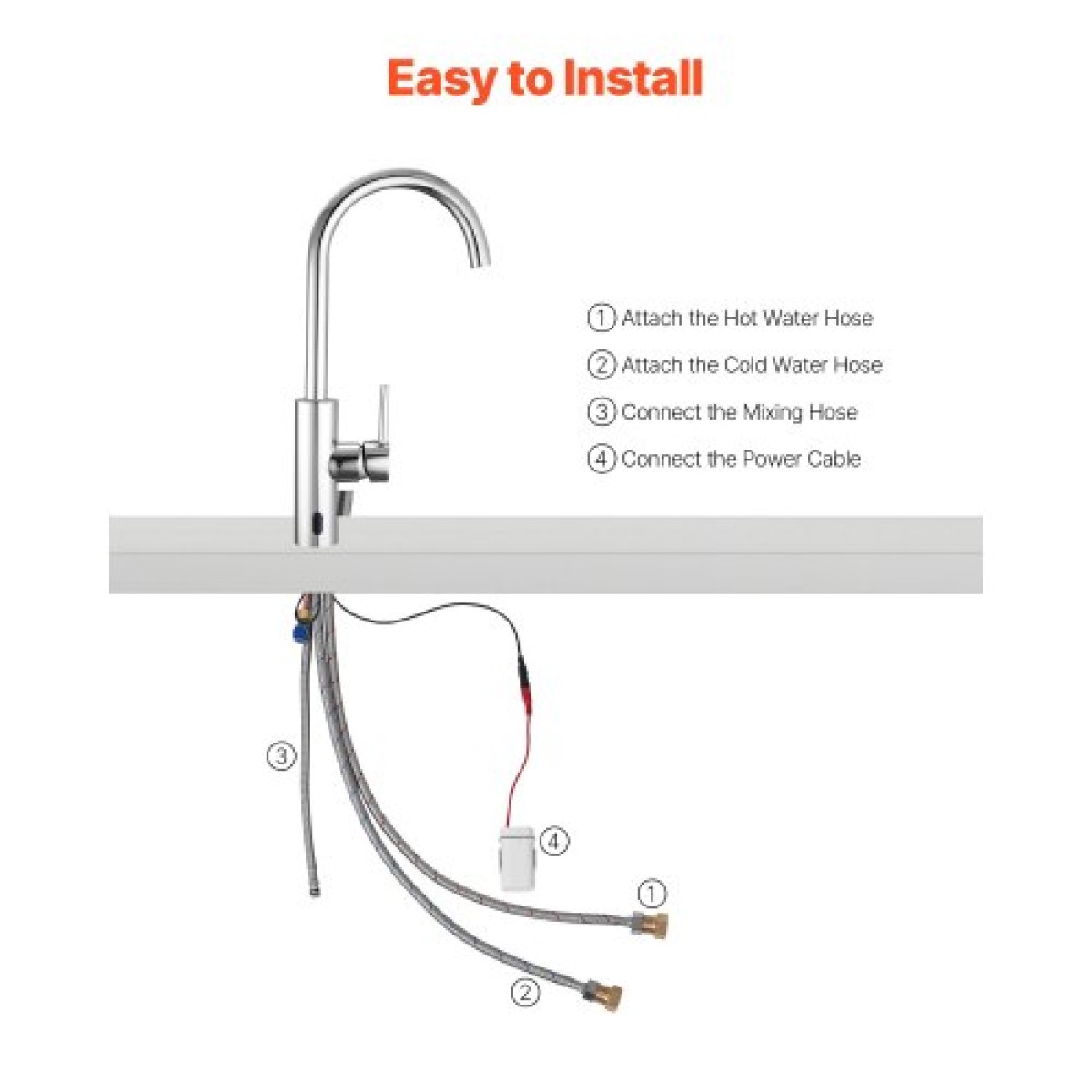 Βρύση νεροχύτη VEVOR Touchless Kitchen Bar, βρύση μπάνιου με αυτόματο αισθητήρα κίνησης μονής λαβής, ευέλικτο περιστρεφόμενο μίξερ κρύου ζεστού νερού Hands-free για σωλήνα 9,5 mm, επιχρωμιωμένο ασήμι