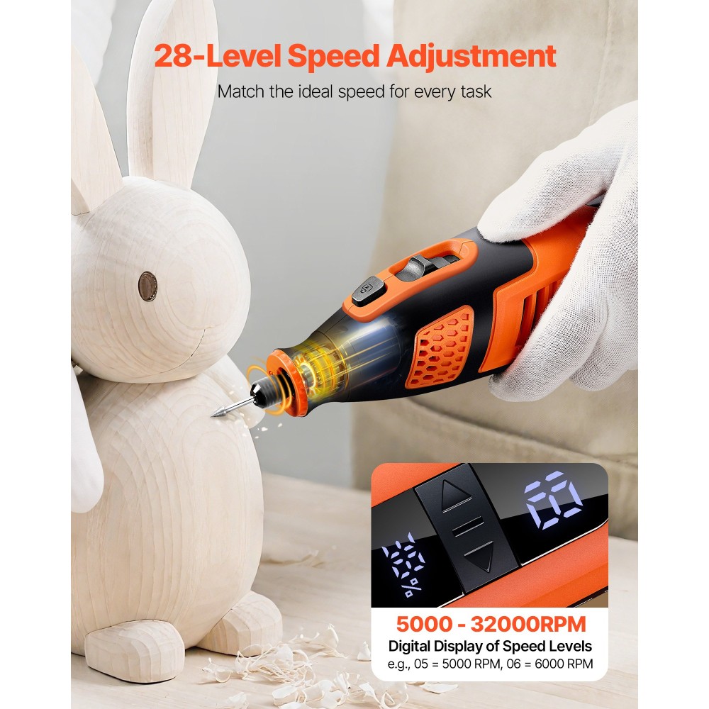 VEVOR 119-Piece Cordless Rotary Tool Kit, DC12V φορητό Mini Power Rotary Tool, 28-Level Speed ​​5000-32000 RPM Εργαλεία DIY πολλαπλών χρήσεων για χάραξη, λείανση, στίλβωση, σκάλισμα, κοπή, χειροτεχνίες DIY