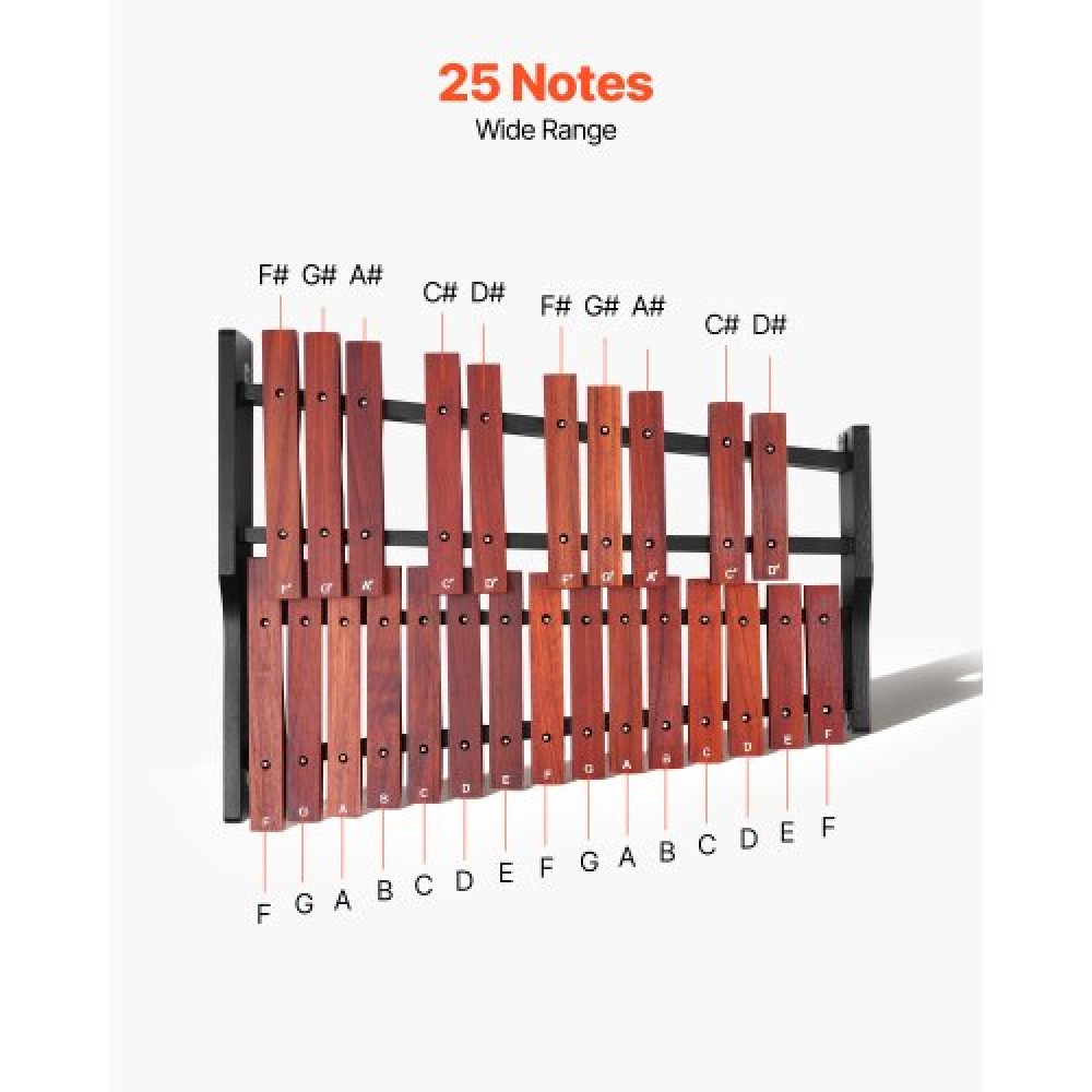 Ξυλόφωνο VEVOR Glockenspiel, 25 νότες, Ξύλινο επαγγελματικό όργανο κρουστών ξυλόφωνου, με 4 σφύρες, τσάντα μεταφοράς, κιτ μουσικών οργάνων για αρχάριους Glockenspiel για ενήλικες και παιδιά μαθητές