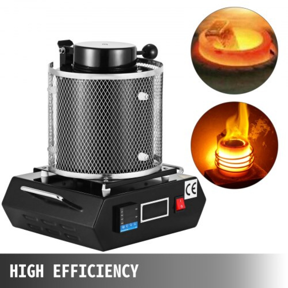 Φούρνος τήξης χρυσού VEVOR, 1350W, μέγιστη θερμοκρασία 1150℃, ψηφιακή ηλεκτρική μηχανή φούρνου τήξης, με κεραμικό χωνευτήριο 1 kg, για χύτευση εξευγενισμού πολύτιμων μετάλλων, λιώνει χρυσό, ασήμι, αλουμίνιο
