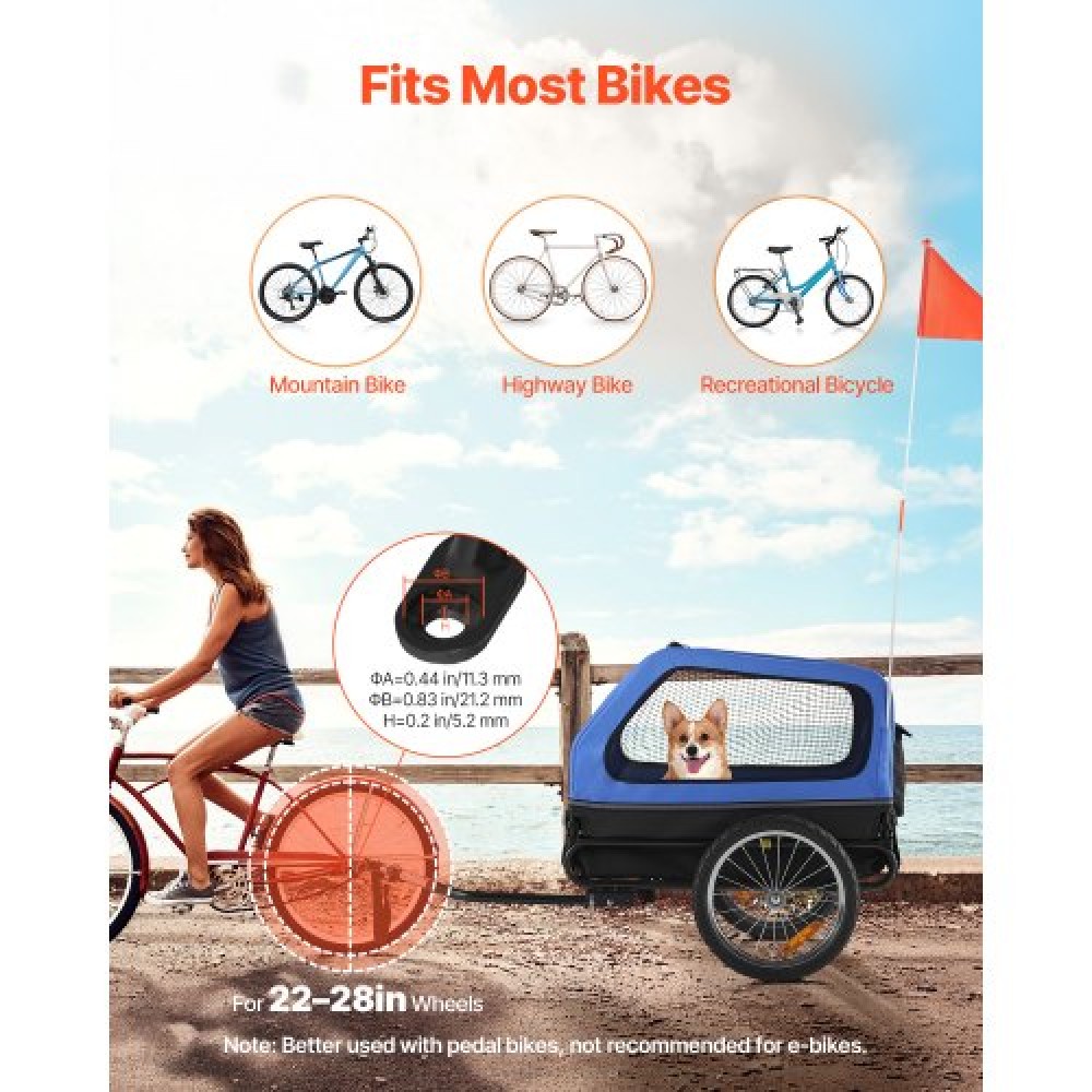 VEVOR Dog Bike Trailer, Supports up to 40 kg, Pet Cart Bicycle Carrier for Small & Large Dogs, Easy Folding Frame with Quick Release Wheel, Universal Bicycle Coupler, Reflector, Flag, Internal Leash
