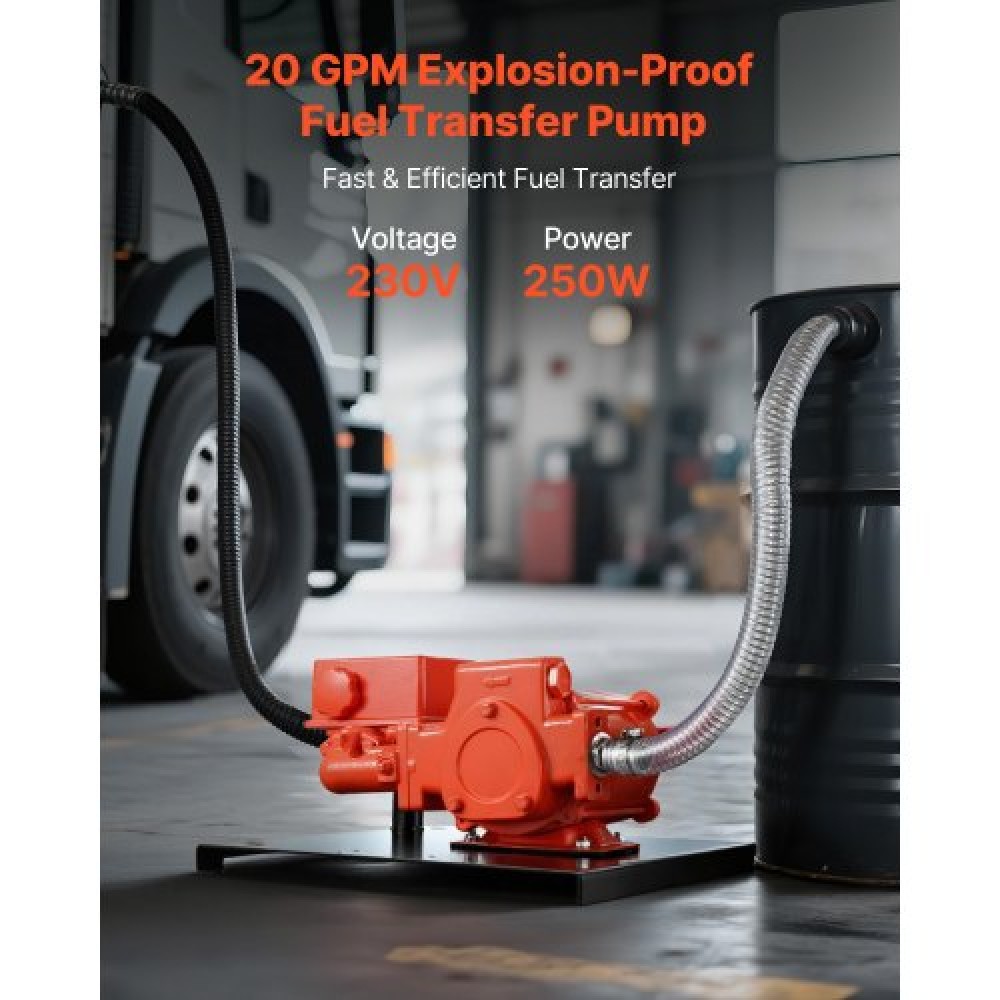 VEVOR Fuel Transfer Pump 230V, 20 GPM 76 L/min, AC Electric Oil Transfer Pump, with Meter, Auto Shut-Off Fuel Nozzle & Discharge Hose, High Flow for Gasoline, Diesel, Kerosene, Biodiesel, Ethanol