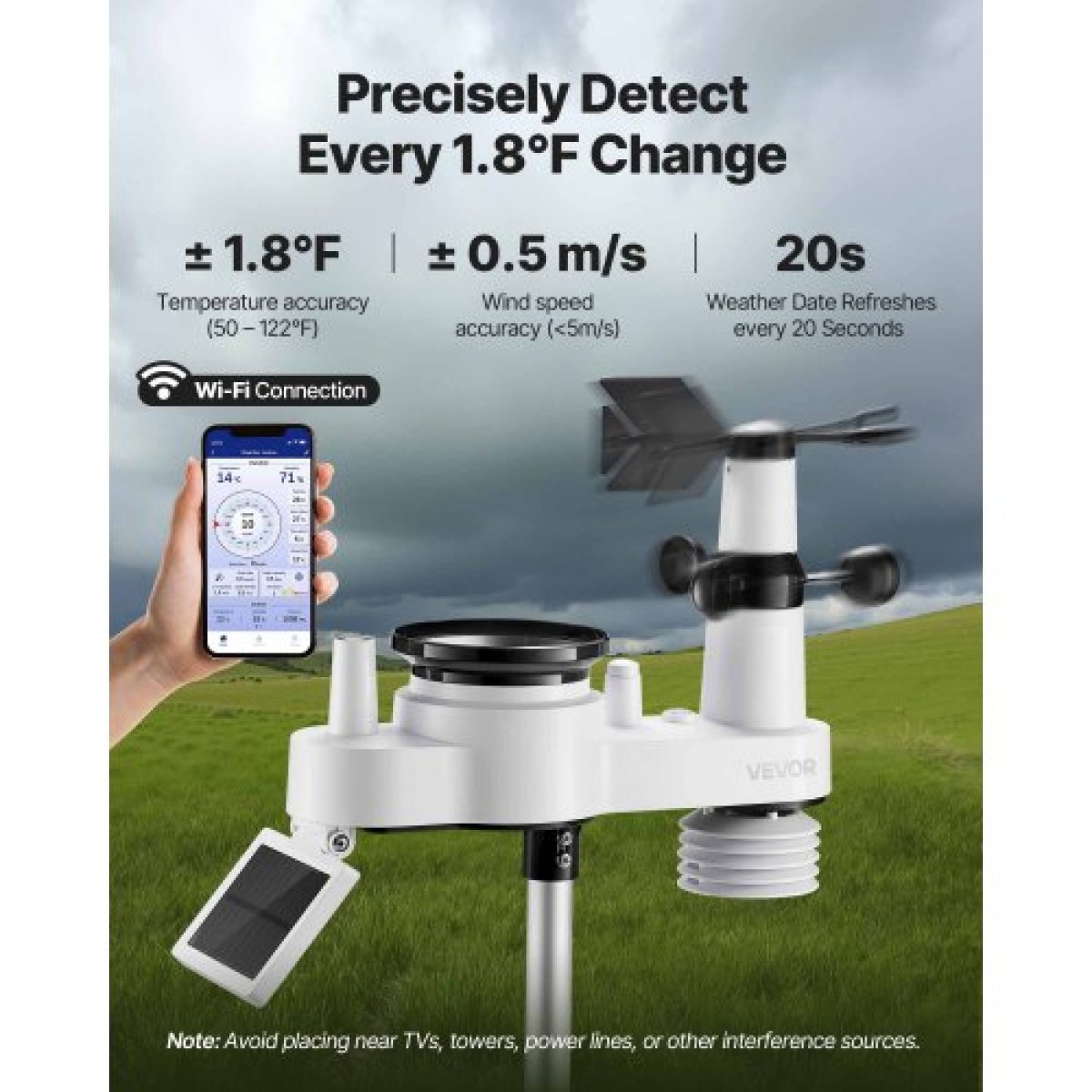 Μετεωρολογικός σταθμός Wi-Fi 7 σε 1 VEVOR, οθόνη TFT 177,8 mm, Ασύρματος ηλιακός αισθητήρας εξωτερικού χώρου, μετρητής βροχής, εσωτερικός χώρος εξωτερικού χώρου για πρόγνωση καιρού, κατεύθυνση ταχύτητας ανέμου, θερμοκρασία, υγρασία, βροχόπτωση