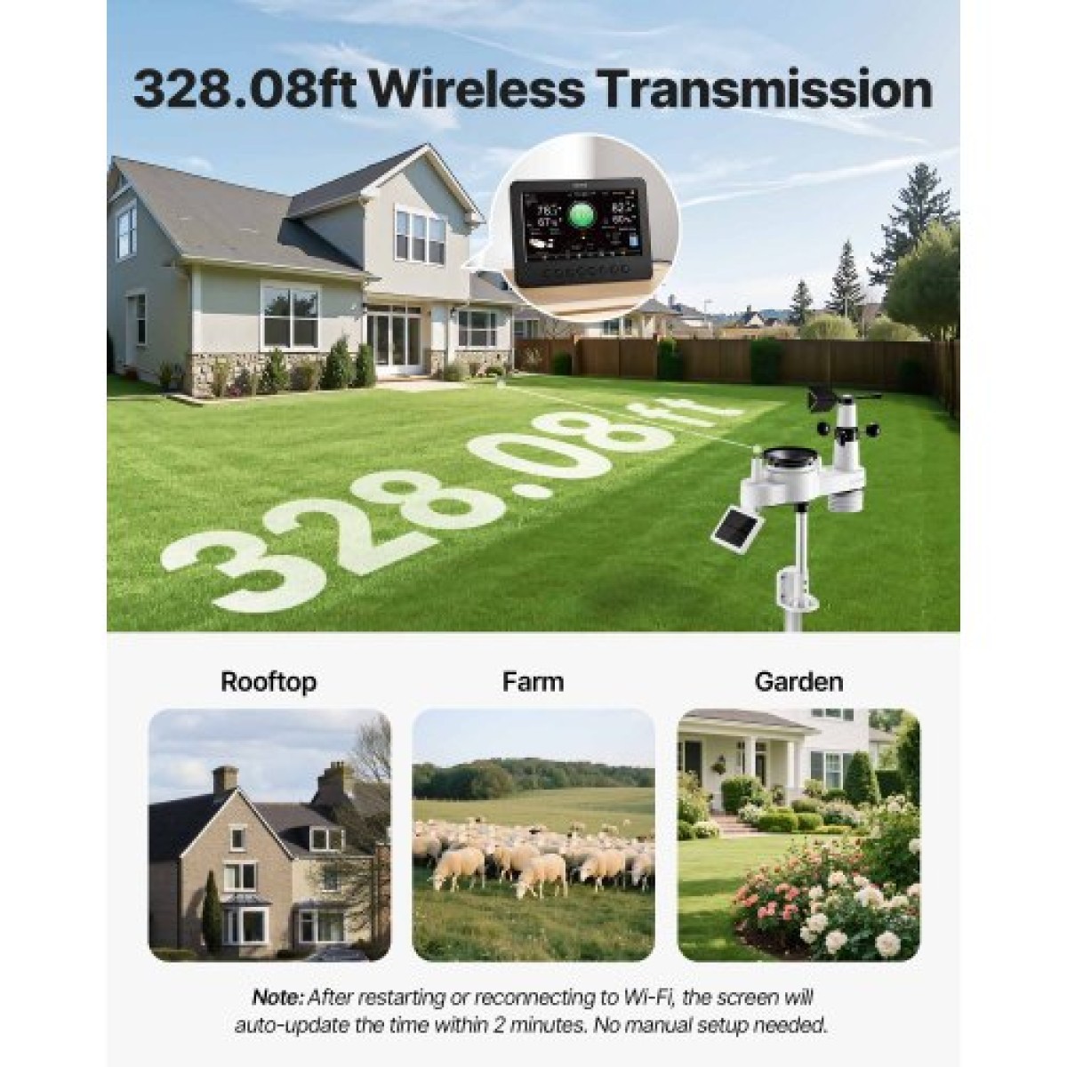 Μετεωρολογικός σταθμός Wi-Fi 7 σε 1 VEVOR, οθόνη TFT 177,8 mm, Ασύρματος ηλιακός αισθητήρας εξωτερικού χώρου, μετρητής βροχής, εσωτερικός χώρος εξωτερικού χώρου για πρόγνωση καιρού, κατεύθυνση ταχύτητας ανέμου, θερμοκρασία, υγρασία, βροχόπτωση