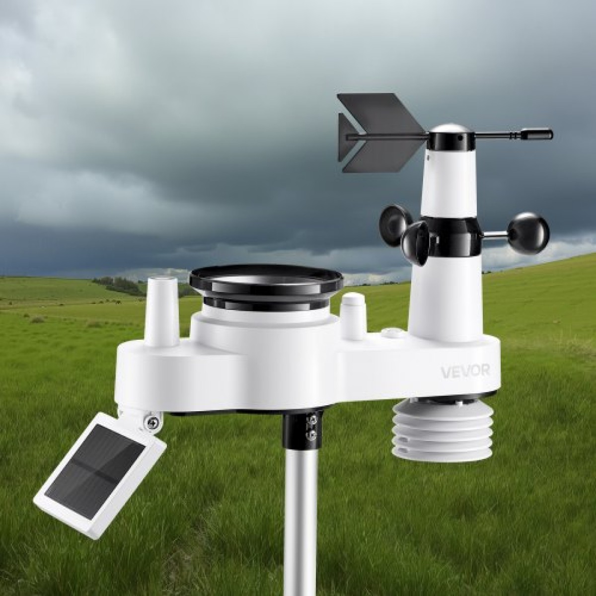 Μετεωρολογικός σταθμός Wi-Fi 7 σε 1 VEVOR, οθόνη TFT 177,8 mm, Ασύρματος ηλιακός αισθητήρας εξωτερικού χώρου, μετρητής βροχής, εσωτερικός χώρος εξωτερικού χώρου για πρόγνωση καιρού, κατεύθυνση ταχύτητας ανέμου, θερμοκρασία, υγρασία, βροχόπτωση