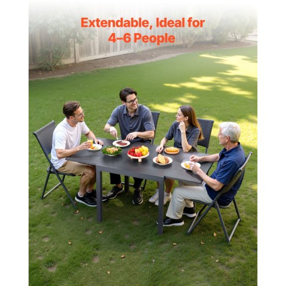VEVOR Expandable Outdoor Patio Dining Table, 80-160cm Rectangular Backyard Bistro Tables for 4-6, Aluminum Frame Metal Steel Slat , All-Weather Large Furniture for Lawn Garden Porch, Dark Gray