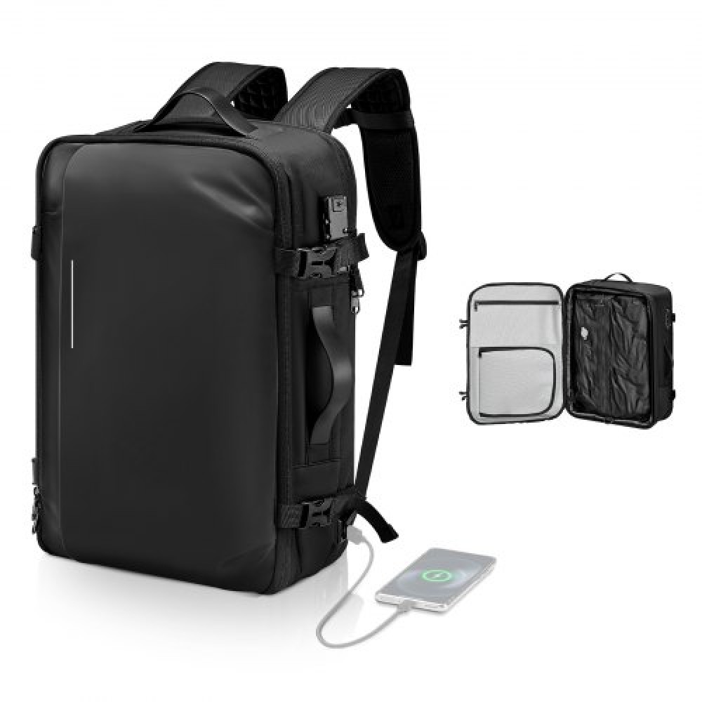 VEVOR Vacuum Travel Backpack, 65L, Επεκτάσιμο σακίδιο πλάτης συμπίεσης κενού, με εγκεκριμένη κλειδαριά TSA, θήκες πολλαπλών τσέπες, αδιάβροχη βαλίτσα μεταφοράς, χωρίς αντλία, μαύρο