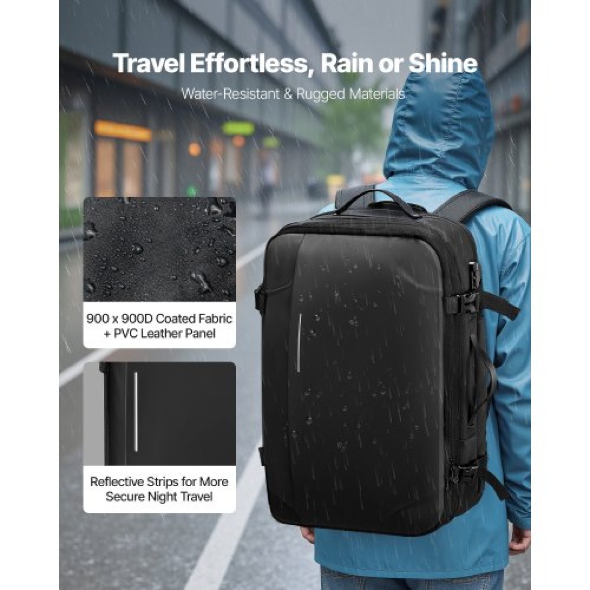 VEVOR Vacuum Travel Backpack, 65L, Επεκτάσιμο σακίδιο πλάτης συμπίεσης κενού, με εγκεκριμένη κλειδαριά TSA, θήκες πολλαπλών τσέπες, αδιάβροχη βαλίτσα μεταφοράς, χωρίς αντλία, μαύρο