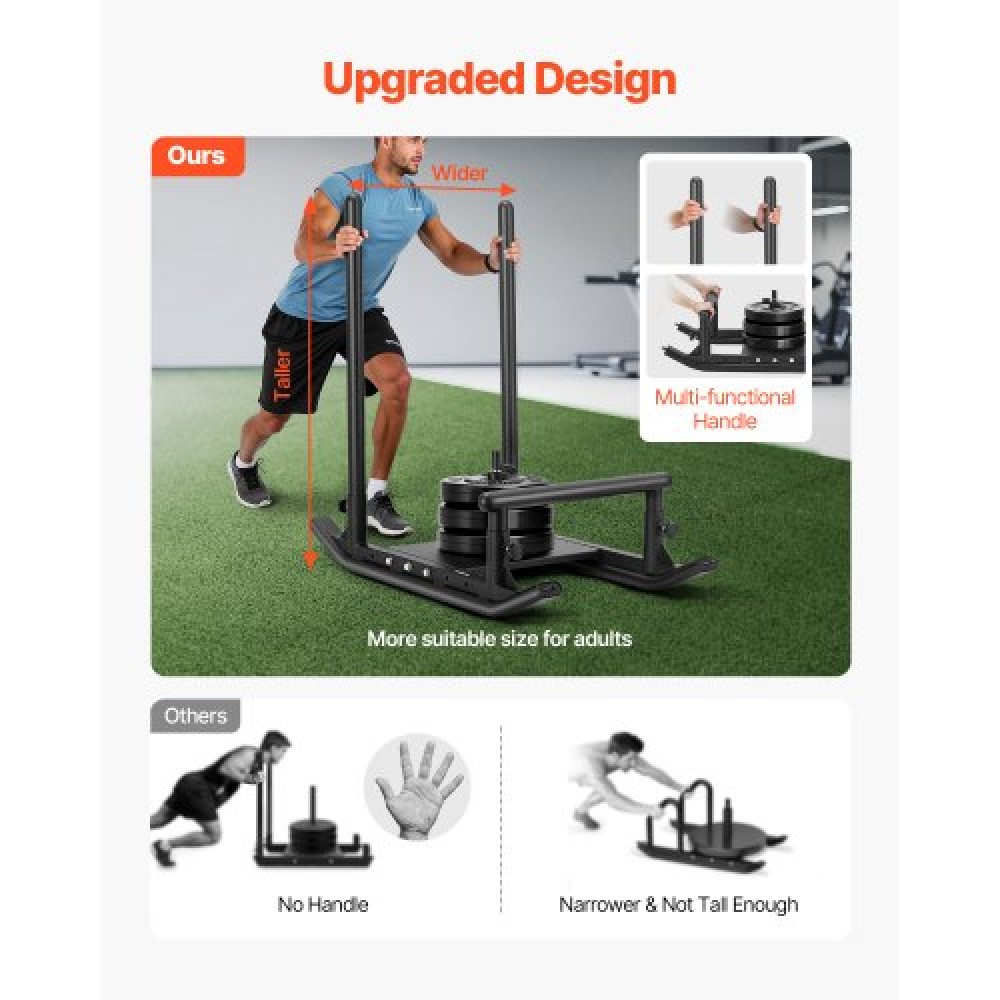 VEVOR Weight Sled, Steel Power Sled, Fitness Strength Training Sleds for Athletic Exercise Improvement Speed, Workout Fitness Equipment with Handle, Συμβατό με πλάκες βάρους 25/51 mm, Μαύρο