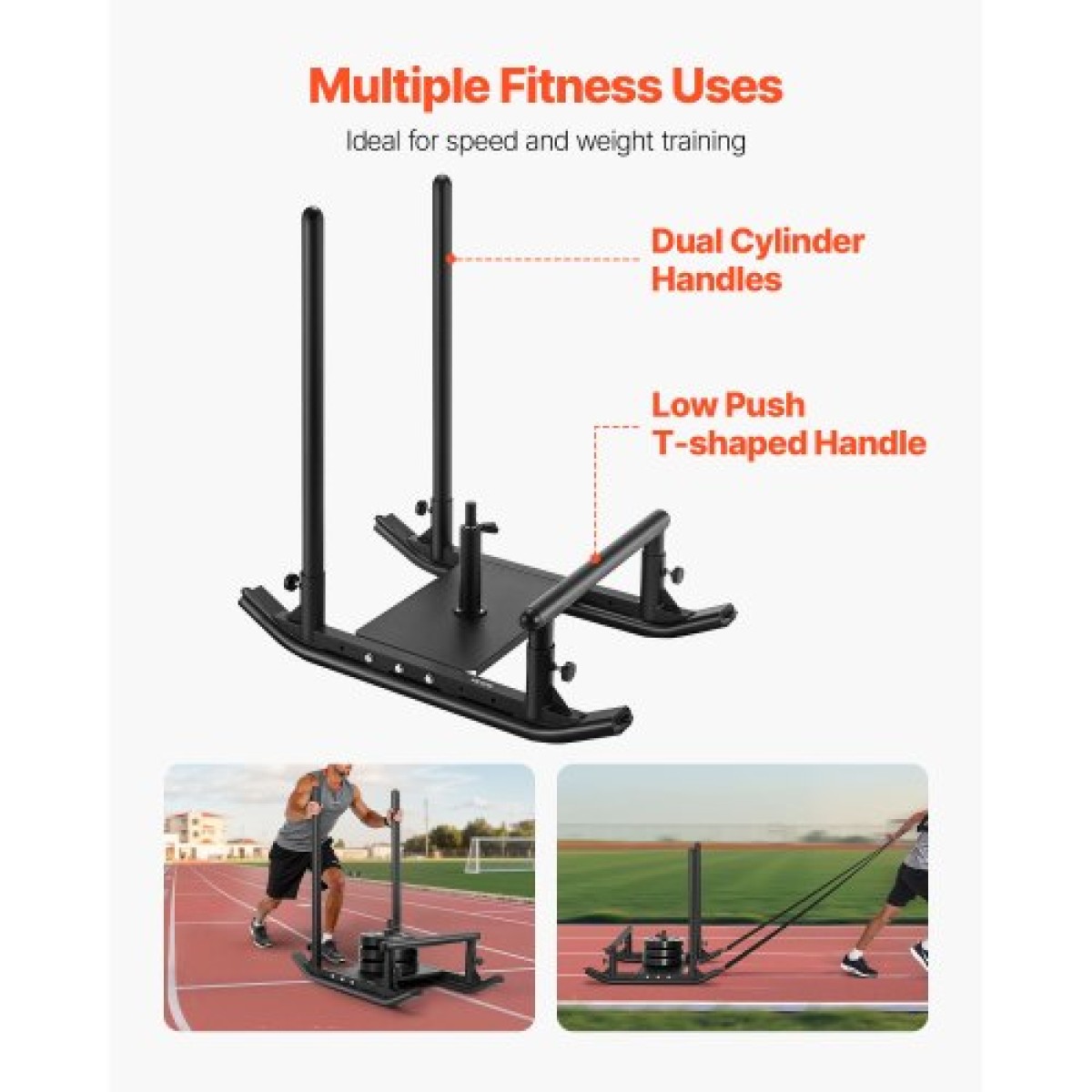 VEVOR Weight Sled, Steel Power Sled, Fitness Strength Training Sleds for Athletic Exercise Improvement Speed, Workout Fitness Equipment with Handle, Συμβατό με πλάκες βάρους 25/51 mm, Μαύρο