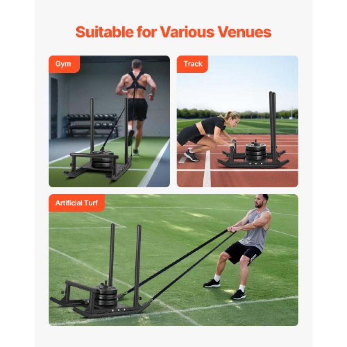 VEVOR Weight Sled, Steel Power Sled, Fitness Strength Training Sleds for Athletic Exercise Improvement Speed, Workout Fitness Equipment with Handle, Συμβατό με πλάκες βάρους 25/51 mm, Μαύρο