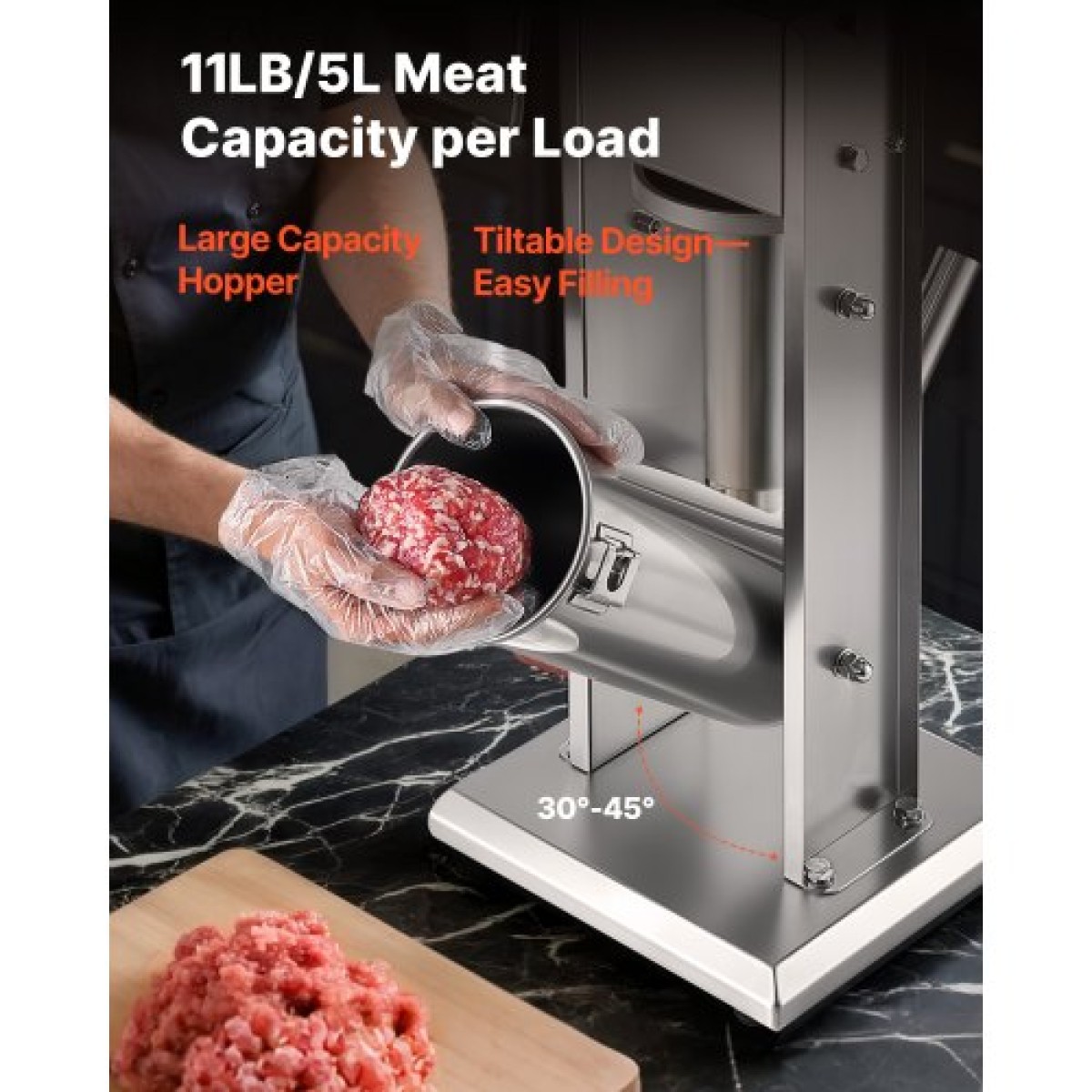 VEVOR Manual Sausage Stuffer, 11 LBS / 5 L Vertical Meat Stuffer, Dual-Speed ​​Sausage Stuffer Meat filler, Inox Heavy Duty filler with 5 Stuffing Tube, για Εμπορική & οικιακή χρήση