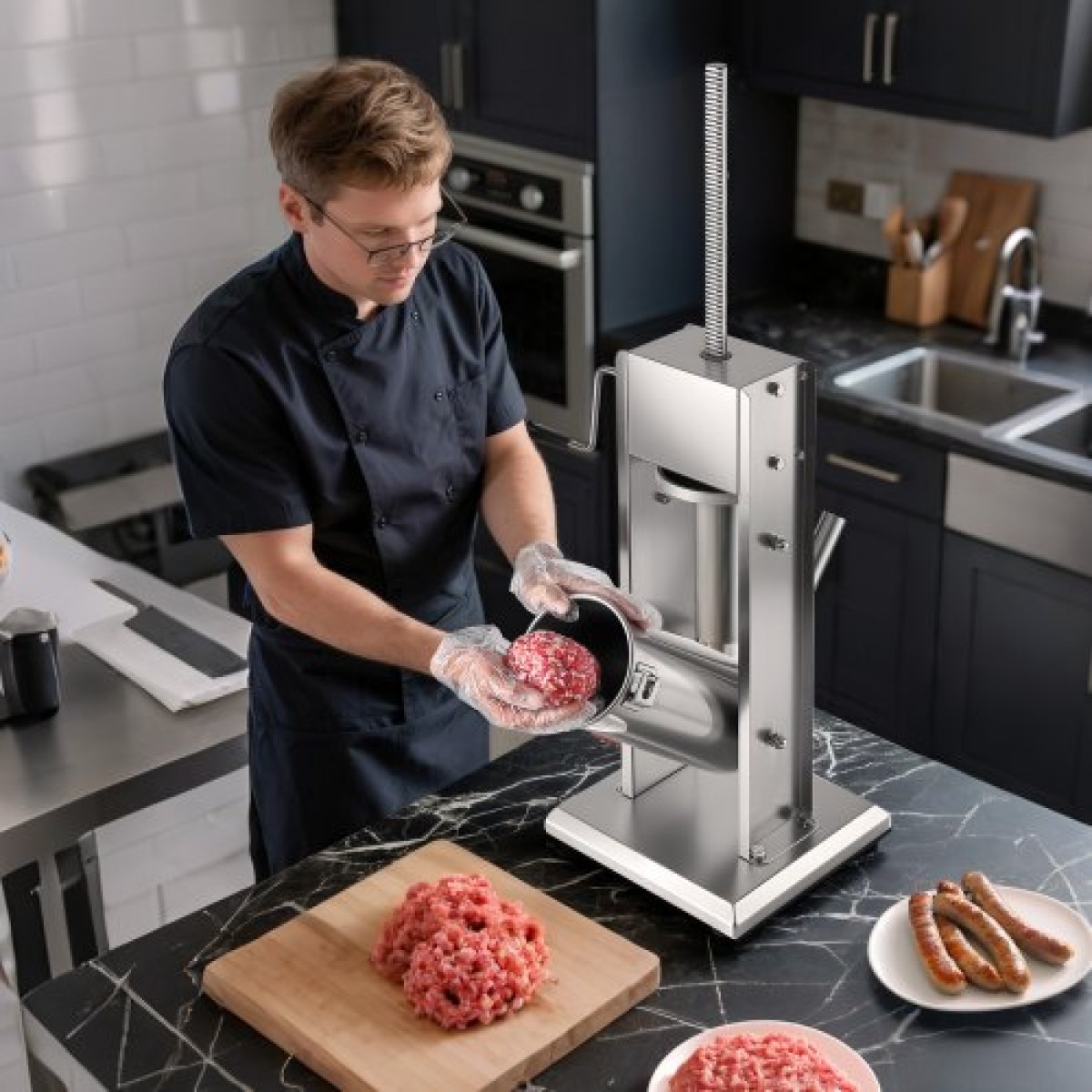 VEVOR Manual Sausage Stuffer, 11 LBS / 5 L Vertical Meat Stuffer, Dual-Speed ​​Sausage Stuffer Meat filler, Inox Heavy Duty filler with 5 Stuffing Tube, για Εμπορική & οικιακή χρήση
