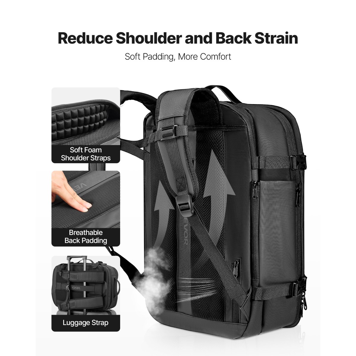 VEVOR Vacuum Travel Backpack, 65L, Επεκτάσιμο Σακίδιο Ταξιδιού Συμπίεσης Vacuum Seal με αντλία, με Εγκεκριμένη κλειδαριά TSA, Airback Vacpack, Αδιάβροχη βαλίτσα μεταφοράς, για επαγγελματικούς λόγους, γκρι