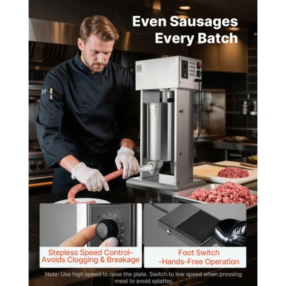 VEVOR Electric Sausage Stuffer, 25 LBS / 12 L Vertical Meat Stuff, Stepless Speed ​​Control and Foot Pedal, Inox Heavy Duty Γεμιστικό Λουκάνικου με 4 Σωλήνες Γέμισης, για Εμπορική & οικιακή χρήση