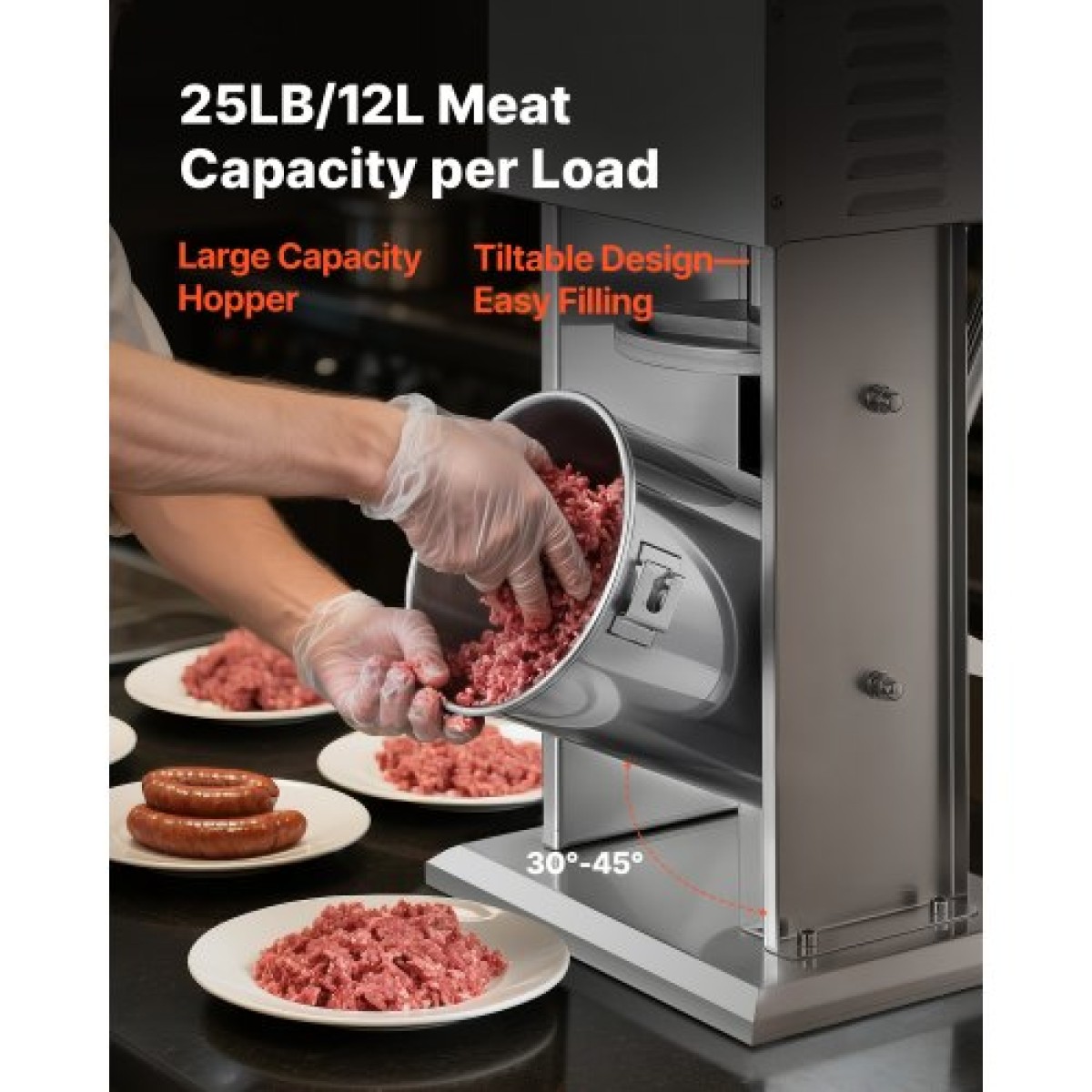 VEVOR Electric Sausage Stuffer, 25 LBS / 12 L Vertical Meat Stuff, Stepless Speed ​​Control and Foot Pedal, Inox Heavy Duty Γεμιστικό Λουκάνικου με 4 Σωλήνες Γέμισης, για Εμπορική & οικιακή χρήση