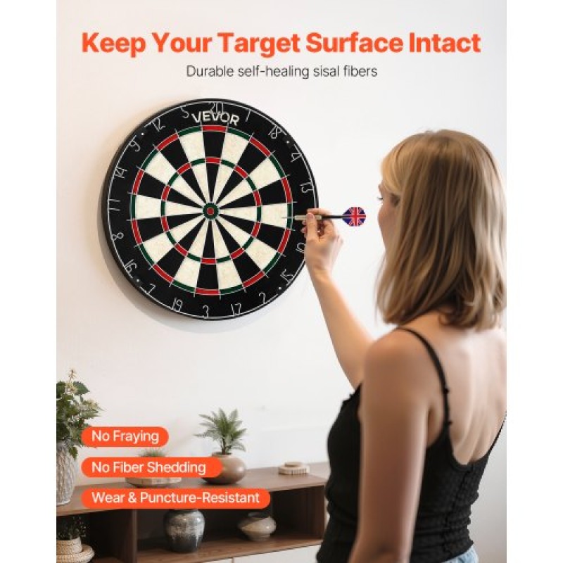 VEVOR Dartboard με 6 Darts & Scoring Kit, Self-healing Fibers Sisal Dartboard with Χωρίς συρράπτες & Περιστρεφόμενο Αριθμό Δαχτυλίδι, Επαγγελματικό Σετ βελάκι από ατσάλι 451mm για Αίθουσα παιχνιδιών Home Party