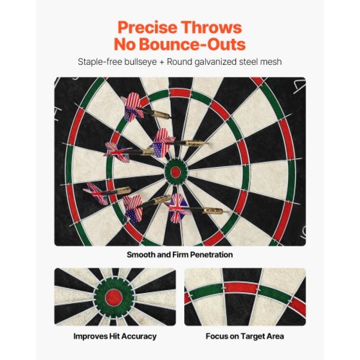 VEVOR Dartboard με 6 Darts & Scoring Kit, Self-healing Fibers Sisal Dartboard with Χωρίς συρράπτες & Περιστρεφόμενο Αριθμό Δαχτυλίδι, Επαγγελματικό Σετ βελάκι από ατσάλι 451mm για Αίθουσα παιχνιδιών Home Party