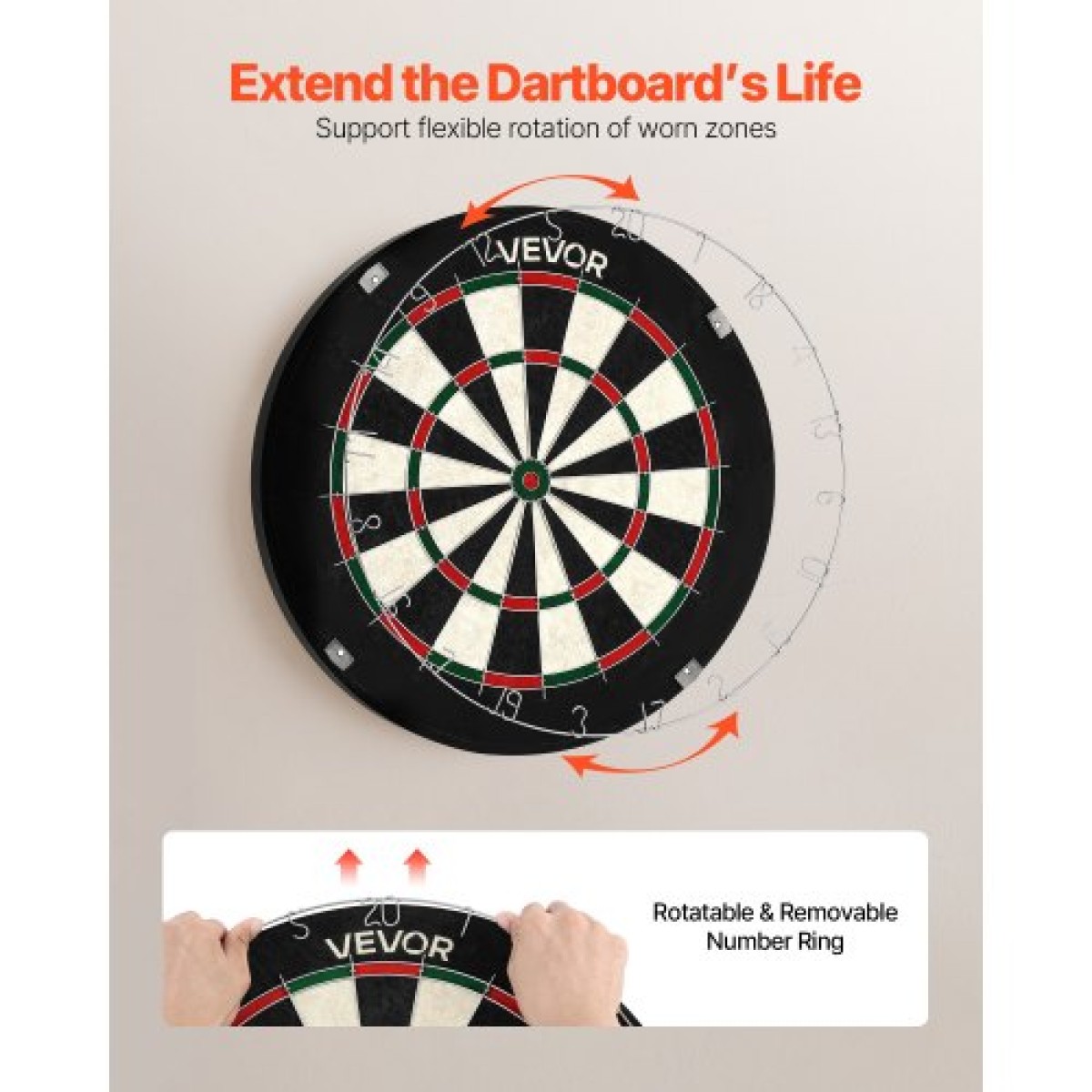VEVOR Dartboard με 6 Darts & Scoring Kit, Self-healing Fibers Sisal Dartboard with Χωρίς συρράπτες & Περιστρεφόμενο Αριθμό Δαχτυλίδι, Επαγγελματικό Σετ βελάκι από ατσάλι 451mm για Αίθουσα παιχνιδιών Home Party