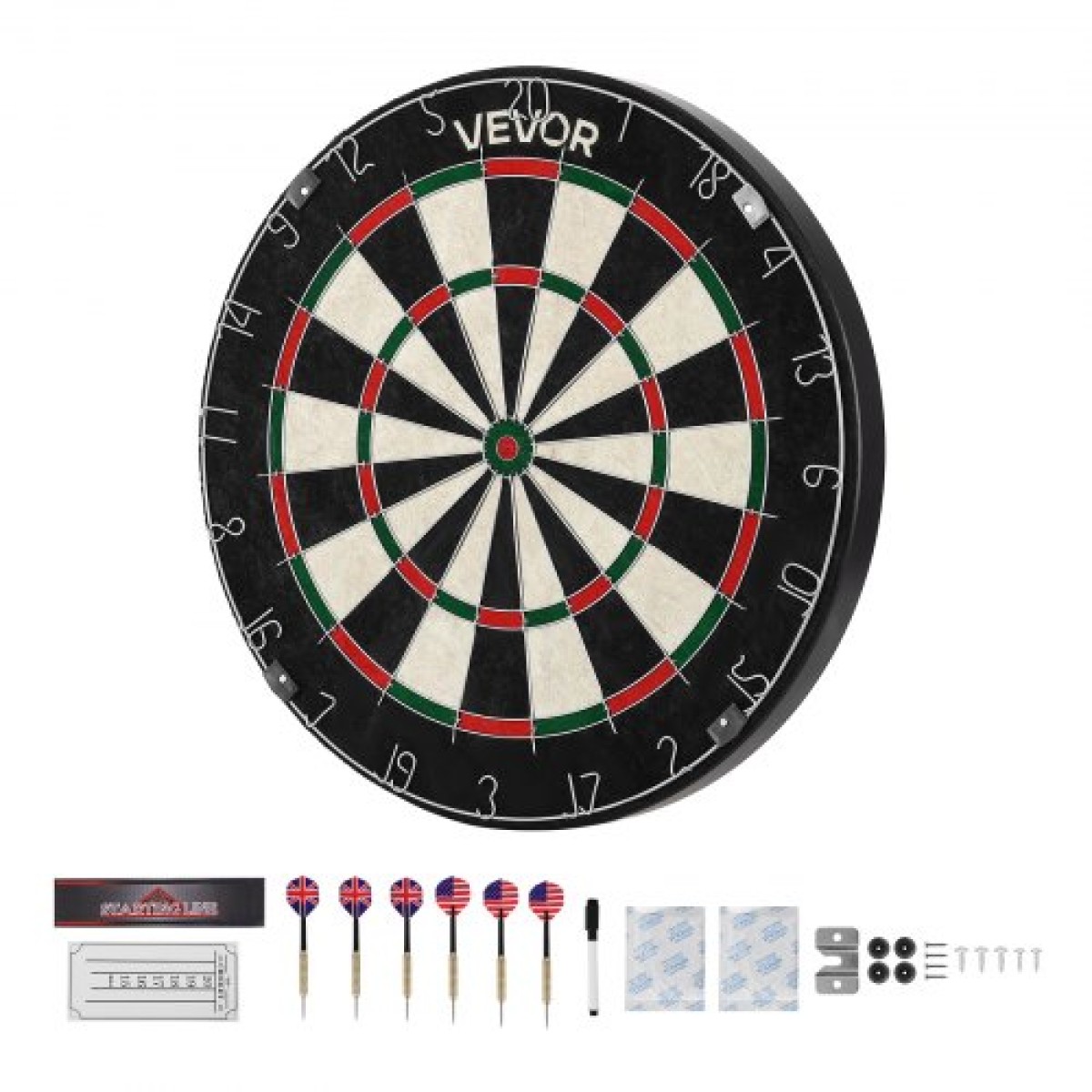 VEVOR Dartboard με 6 Darts & Scoring Kit, Self-healing Fibers Sisal Dartboard with Χωρίς συρράπτες & Περιστρεφόμενο Αριθμό Δαχτυλίδι, Επαγγελματικό Σετ βελάκι από ατσάλι 451mm για Αίθουσα παιχνιδιών Home Party