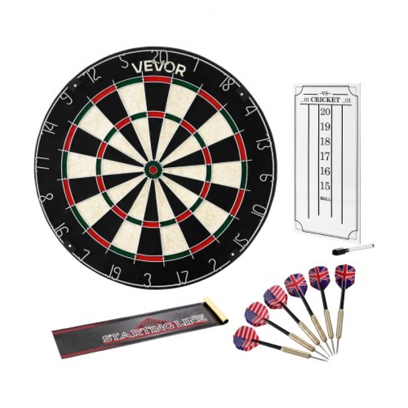 VEVOR Dartboard με 6 Darts & Scoring Kit, Self-healing Fibers Sisal Dartboard with Χωρίς συρράπτες & Περιστρεφόμενο Αριθμό Δαχτυλίδι, Επαγγελματικό Σετ βελάκι από ατσάλι 451mm για Αίθουσα παιχνιδιών Home Party