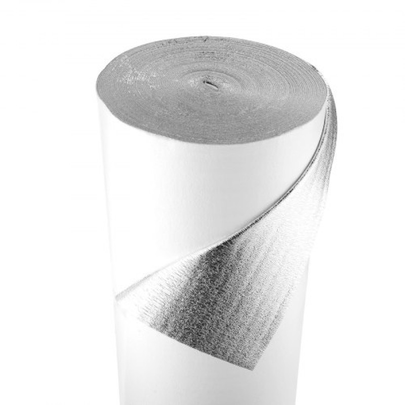 Ρολό VEVOR Reflective Insulation Roll, EPE Foam Core Radiant Barrier, 3mm 76,2m x 1,22 m, Αλουμινόχαρτο Λευκό φιλμ PE Θερμοανακλαστική ασπίδα, Θερμομονωτικό ρολό για ταράτσες RV παραθύρων γκαραζόπορτας