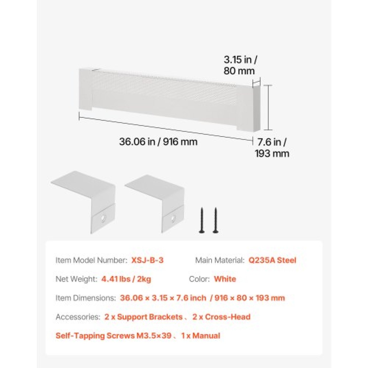 Καλύμματα θερμαντήρα βάσης VEVOR, Basic Series 916 mm Τυπική ηλεκτρική μονάδα θέρμανσης Μπροστινό κάλυμμα για τη βελτίωση του σπιτιού, βαρέως τύπου ατσάλι, εύκολη τοποθέτηση για υπνοδωμάτιο αντικατάσταση παλιού καλύμματος, λευκό