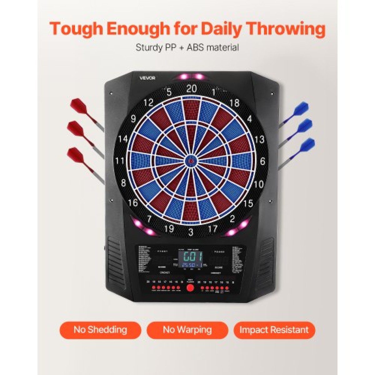 VEVOR Electronic Dart Board, Target Dartboard 336mm με 45 παιχνίδια & 474 παραλλαγές για έως και 8 παίκτες, 6 άξονες βελών με πτήσεις & 50 μαλακές άκρες, έγχρωμη οθόνη LED κρίκετ για πάρτι στο σπίτι