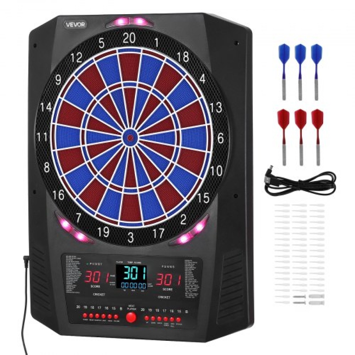 VEVOR Electronic Dart Board, Target Dartboard 336mm με 45 παιχνίδια & 474 παραλλαγές για έως και 8 παίκτες, 6 άξονες βελών με πτήσεις & 50 μαλακές άκρες, έγχρωμη οθόνη LED κρίκετ για πάρτι στο σπίτι