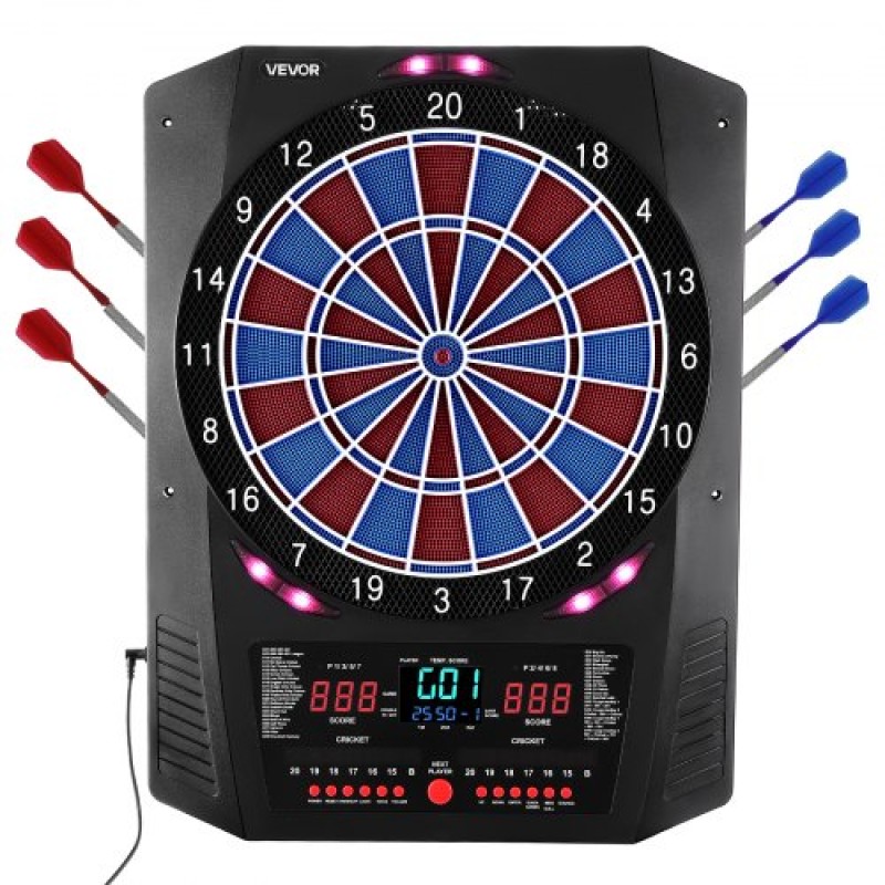 VEVOR Electronic Dart Board, Target Dartboard 336mm με 45 παιχνίδια & 474 παραλλαγές για έως και 8 παίκτες, 6 άξονες βελών με πτήσεις & 50 μαλακές άκρες, έγχρωμη οθόνη LED κρίκετ για πάρτι στο σπίτι