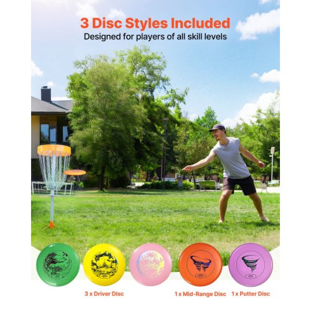 VEVOR Disc Golf Set, 5 PCS Beginners Flying Discs, Disc Golf Starter set for full-body Strength training, with Putter, Mid-Range, Driver, Mini Marker, PDGA Εγκεκριμένο για υπαίθρια αυλή, γκαζόν, παραλία