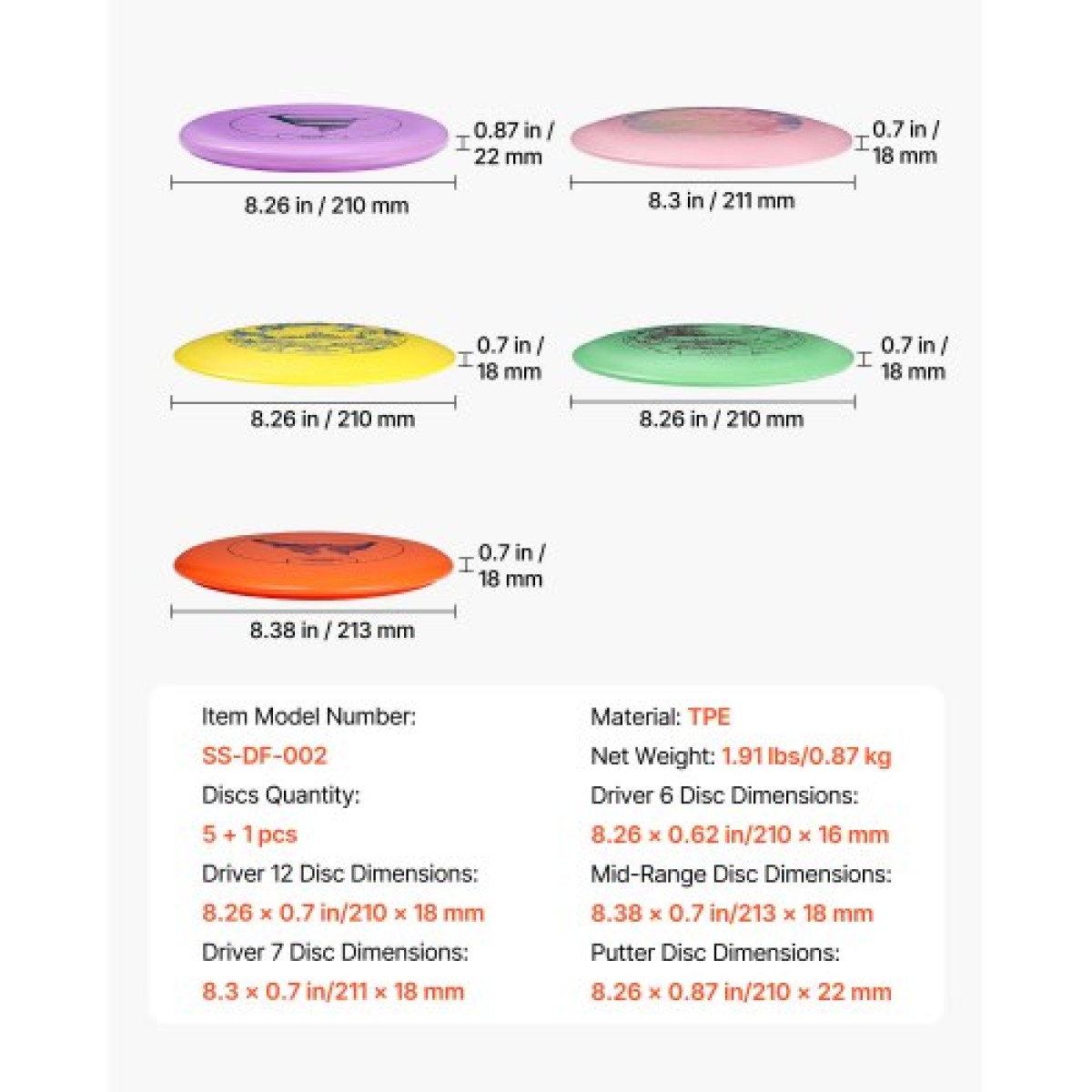 VEVOR Disc Golf Set, 5 PCS Beginners Flying Discs, Disc Golf Starter set for full-body Strength training, with Putter, Mid-Range, Driver, Mini Marker, PDGA Εγκεκριμένο για υπαίθρια αυλή, γκαζόν, παραλία
