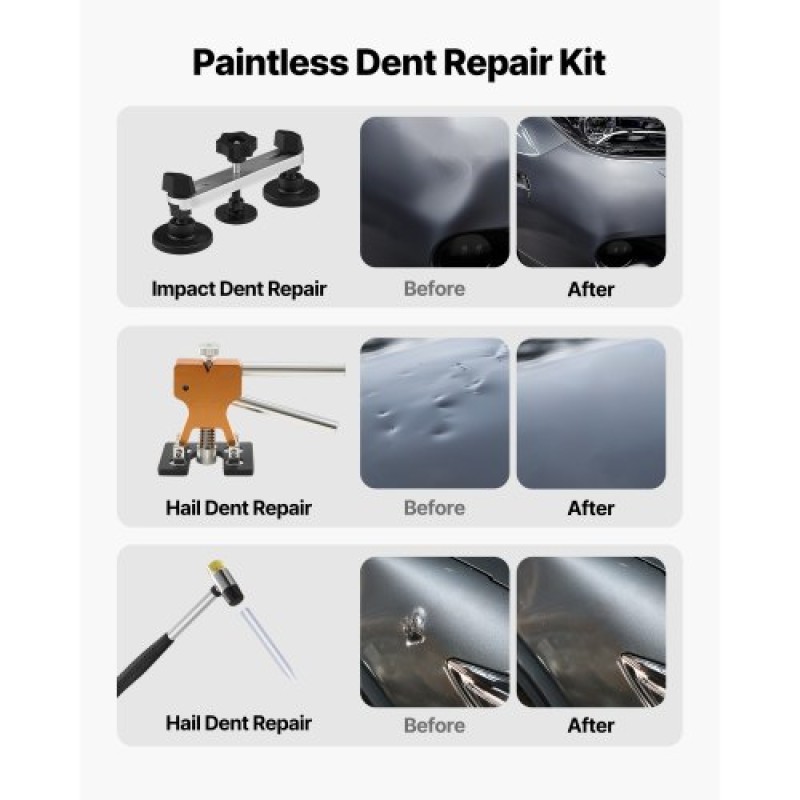 VEVOR Dent Puller Kit, 60 PCS Paintless Dent Removal Kit με Golden Lifter, Bridge Puller, Rubber Hammer, Glue Gun, Auto Body Hail Repair Remover Tools for Car Refrigerator Door Ding Repair