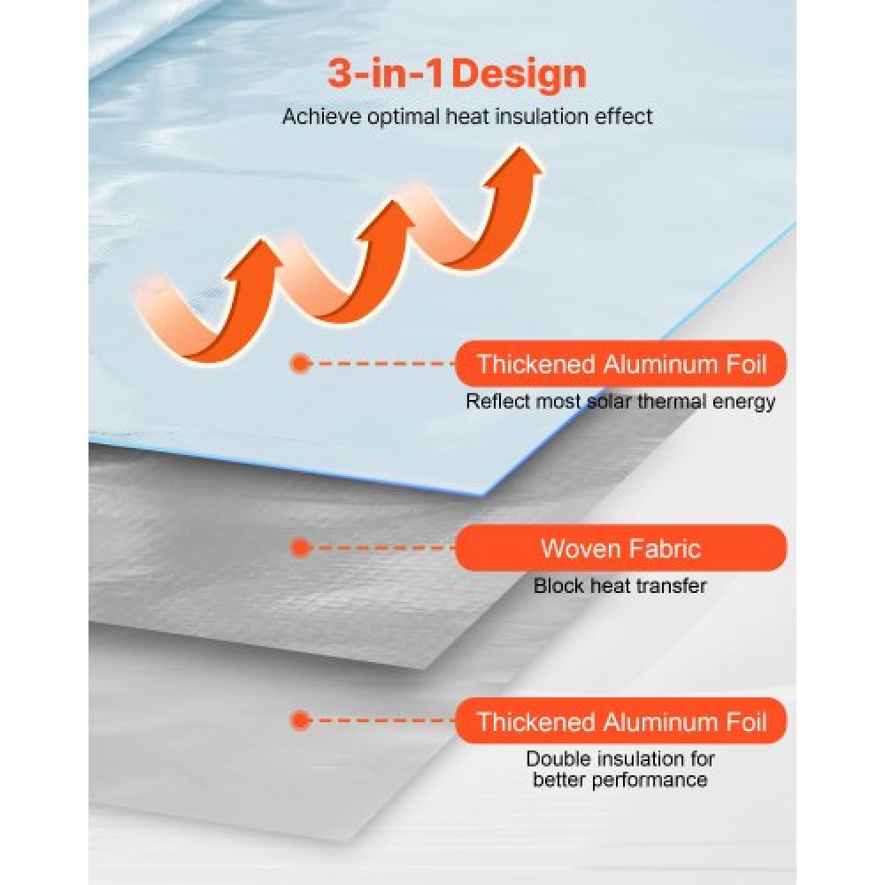 VEVOR Double Reflective Insulation Roll, Perforated Woven Fabric Radiant Barrier, 0.15mm 76.2m x 1.22m, Double-Sided Aluminum Foil Heat Reflective Shield, Thermal Insulation Roll for Window RV Roof