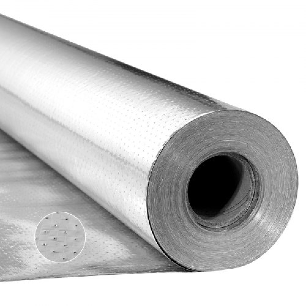 VEVOR Double Reflective Insulation Roll, Perforated Woven Fabric Radiant Barrier, 0.15mm 76.2m x 1.22m, Double-Sided Aluminum Foil Heat Reflective Shield, Thermal Insulation Roll for Window RV Roof
