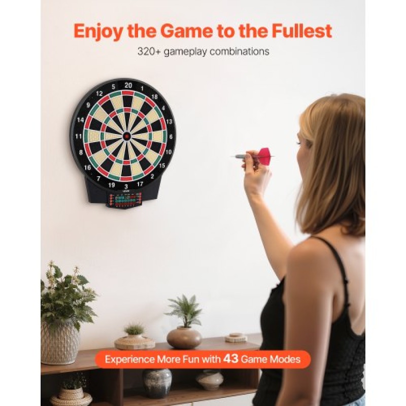 VEVOR Electronic Dart Board, 391mm Target Dartboard με 43 παιχνίδια & 320+ παραλλαγές για έως και 8 παίκτες, 6 άξονες βελών με πτήσεις & 50 soft tips, έγχρωμη οθόνη βαθμολογίας LCD για αίθουσα παιχνιδιών Home Party