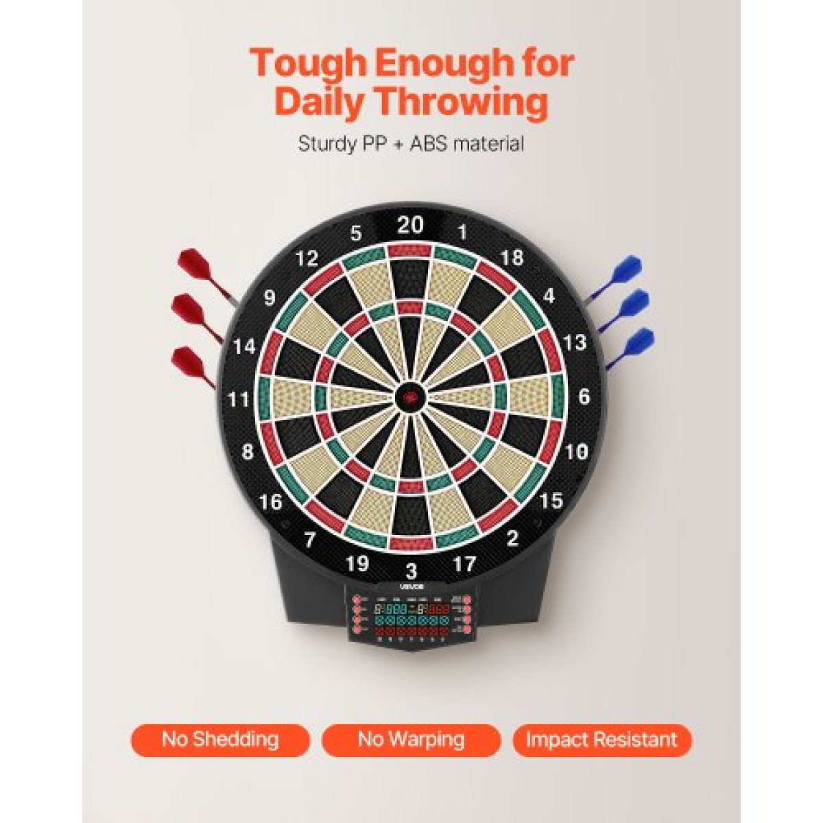 VEVOR Electronic Dart Board, 391mm Target Dartboard με 43 παιχνίδια & 320+ παραλλαγές για έως και 8 παίκτες, 6 άξονες βελών με πτήσεις & 50 soft tips, έγχρωμη οθόνη βαθμολογίας LCD για αίθουσα παιχνιδιών Home Party