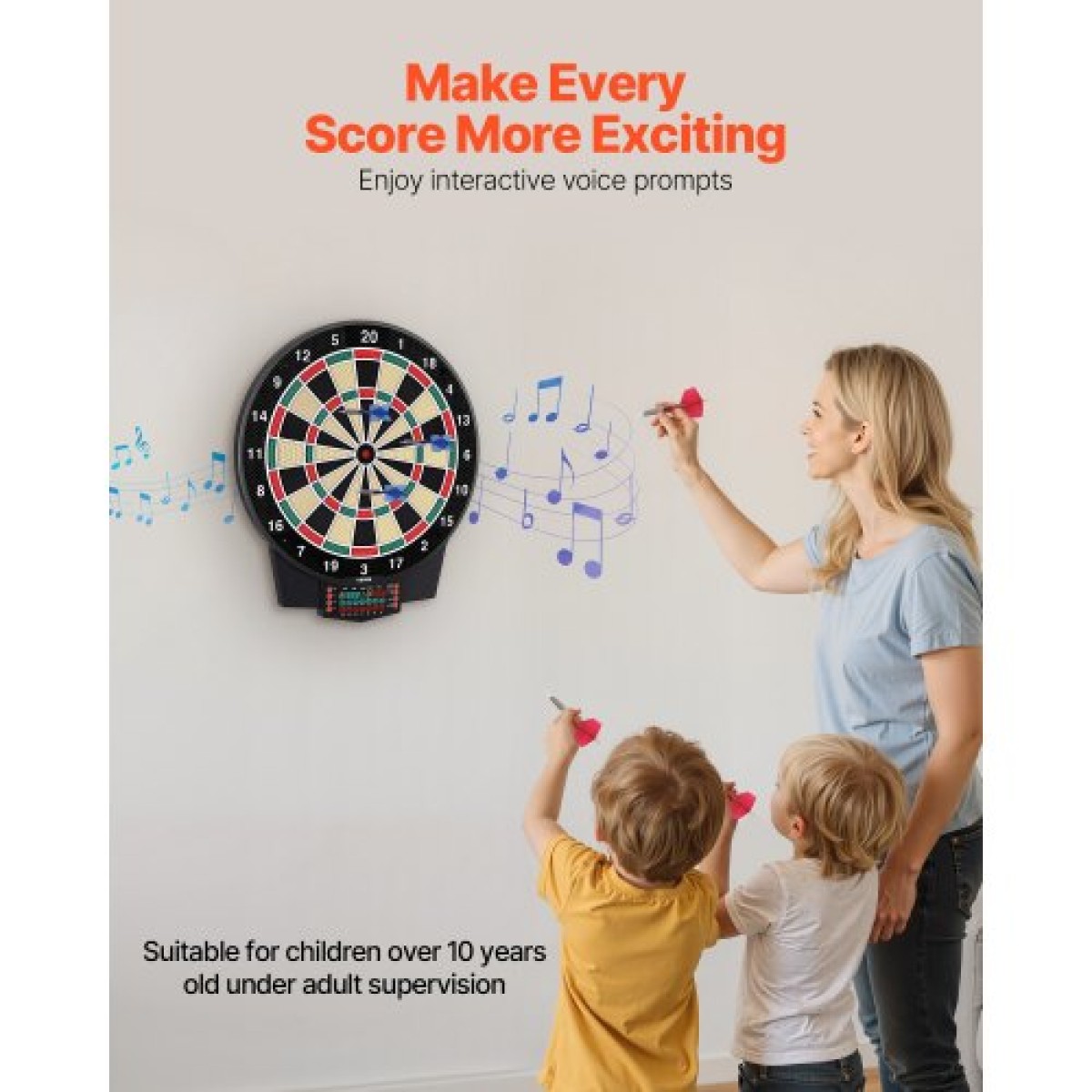 VEVOR Electronic Dart Board, 391mm Target Dartboard με 43 παιχνίδια & 320+ παραλλαγές για έως και 8 παίκτες, 6 άξονες βελών με πτήσεις & 50 soft tips, έγχρωμη οθόνη βαθμολογίας LCD για αίθουσα παιχνιδιών Home Party