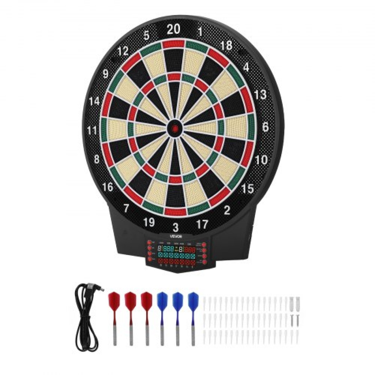 VEVOR Electronic Dart Board, 391mm Target Dartboard με 43 παιχνίδια & 320+ παραλλαγές για έως και 8 παίκτες, 6 άξονες βελών με πτήσεις & 50 soft tips, έγχρωμη οθόνη βαθμολογίας LCD για αίθουσα παιχνιδιών Home Party