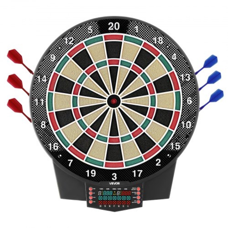 VEVOR Electronic Dart Board, 391mm Target Dartboard με 43 παιχνίδια & 320+ παραλλαγές για έως και 8 παίκτες, 6 άξονες βελών με πτήσεις & 50 soft tips, έγχρωμη οθόνη βαθμολογίας LCD για αίθουσα παιχνιδιών Home Party