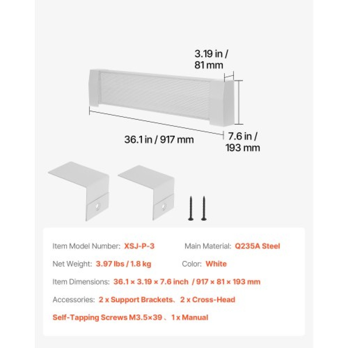 Καλύμματα θέρμανσης βάσης VEVOR, Premium Series 917 mm Τυπική ηλεκτρική μονάδα θέρμανσης Μπροστινό κάλυμμα για Βελτίωση σπιτιού, Χάλυβας βαρέως τύπου, Εύκολη τοποθέτηση για την αντικατάσταση του παλιού καλύμματος κρεβατοκάμαρας, λευκό