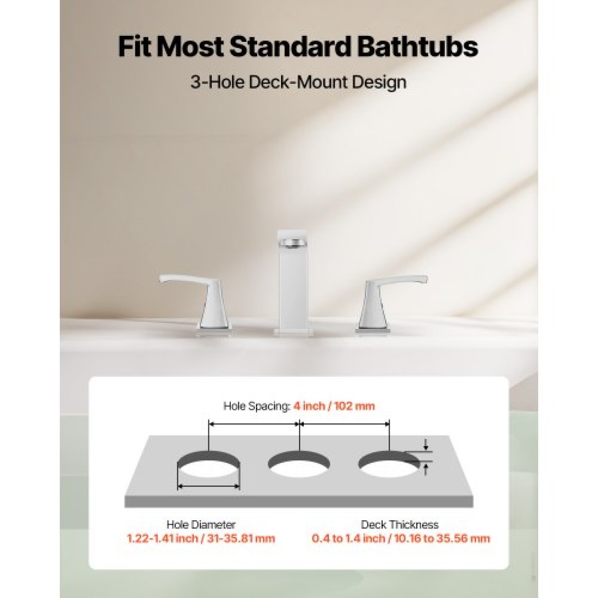 VEVOR Roman Baucet Baucet, 3 Hole Waterfall Bathub Baucet, Bath Baucets Baucets set with 2 Handles, Roman Baucets Baucets Deck Mount for Pet Washing, Baby Care, Bathtub Baucet, Ασημί, Σχεδιασμός ορθής γωνίας στομίου