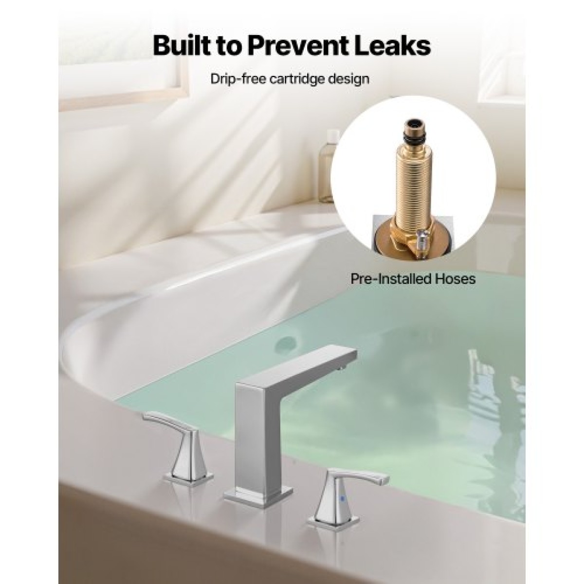 VEVOR Roman Baucet Baucet, 3 Hole Waterfall Bathub Baucet, Bath Baucets Baucets set with 2 Handles, Roman Baucets Baucets Deck Mount for Pet Washing, Baby Care, Bathtub Baucet, Ασημί, Σχεδιασμός ορθής γωνίας στομίου