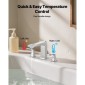 VEVOR Roman Baucet Baucet, 3 Hole Waterfall Bathub Baucet, Bath Baucets Baucets set with 2 Handles, Roman Baucets Baucets Deck Mount for Pet Washing, Baby Care, Bathtub Baucet, Ασημί, Σχεδιασμός ορθής γωνίας στομίου