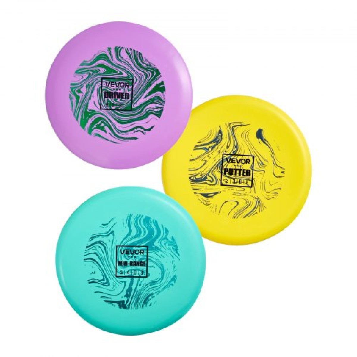 VEVOR Disc Golf Set, 3 Pack Disc Golf Starter Set, Ιπτάμενοι Δίσκοι για αρχάριους για προπόνηση δύναμης σε όλο το σώμα, με Putter, Mid-Range, Driver, PDGA Approved, για υπαίθρια αυλή, γκαζόν, παραλία και πάρκο