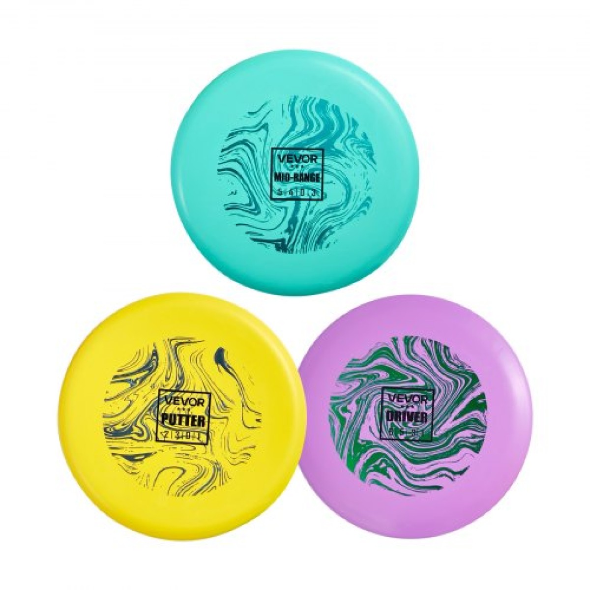 VEVOR Disc Golf Set, 3 Pack Disc Golf Starter Set, Ιπτάμενοι Δίσκοι για αρχάριους για προπόνηση δύναμης σε όλο το σώμα, με Putter, Mid-Range, Driver, PDGA Approved, για υπαίθρια αυλή, γκαζόν, παραλία και πάρκο