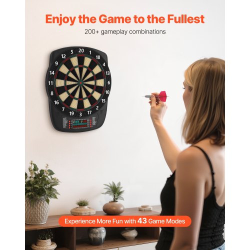 VEVOR Electronic Dart Board, 336mm Target Dartboard με 43 παιχνίδια & 200+ παραλλαγές για έως και 8 παίκτες, 6 άξονες βελών με πτήσεις & 50 soft tips, έγχρωμη οθόνη βαθμολογίας LCD για αίθουσες παιχνιδιών Home Party