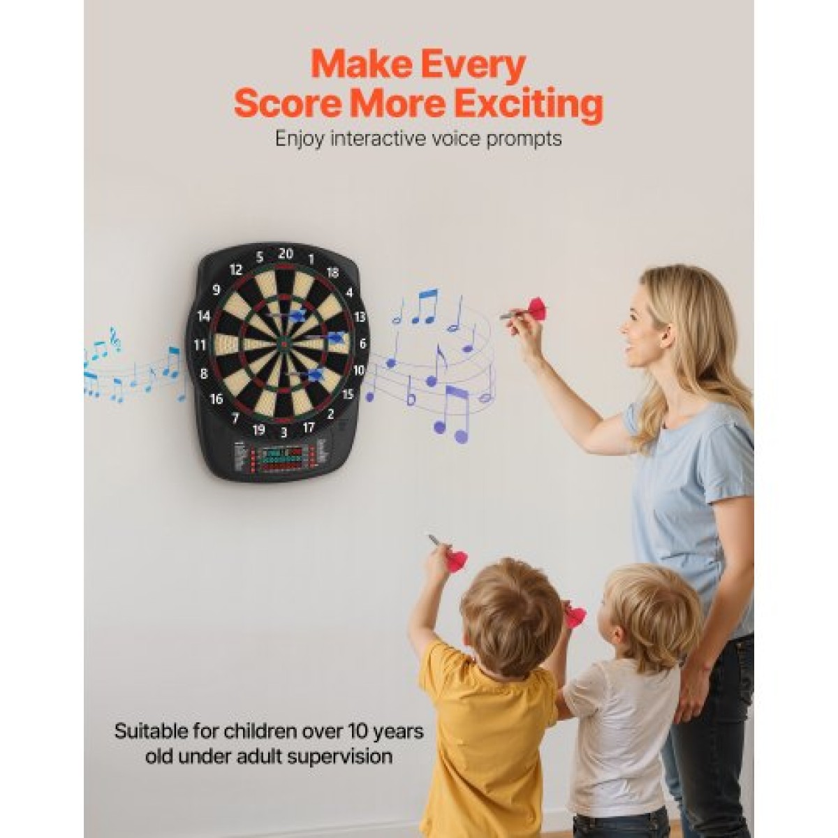 VEVOR Electronic Dart Board, 336mm Target Dartboard με 43 παιχνίδια & 200+ παραλλαγές για έως και 8 παίκτες, 6 άξονες βελών με πτήσεις & 50 soft tips, έγχρωμη οθόνη βαθμολογίας LCD για αίθουσες παιχνιδιών Home Party